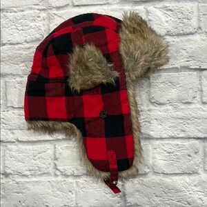 Buffalo Plaid Red and Black Womens Trapper Hat